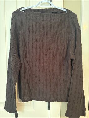 H&M Textured Long Sleeve Top in Dark Brown